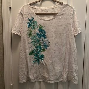 White and Sheer Palm Leave Tee Shirt